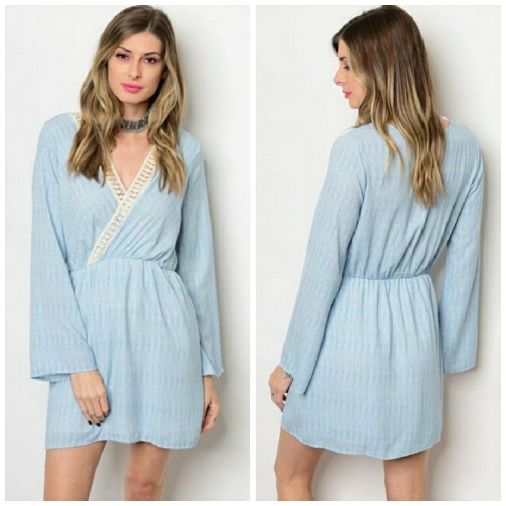 ✨ Boho Bell Sleeve Tunic Wrap Dress - Blue
